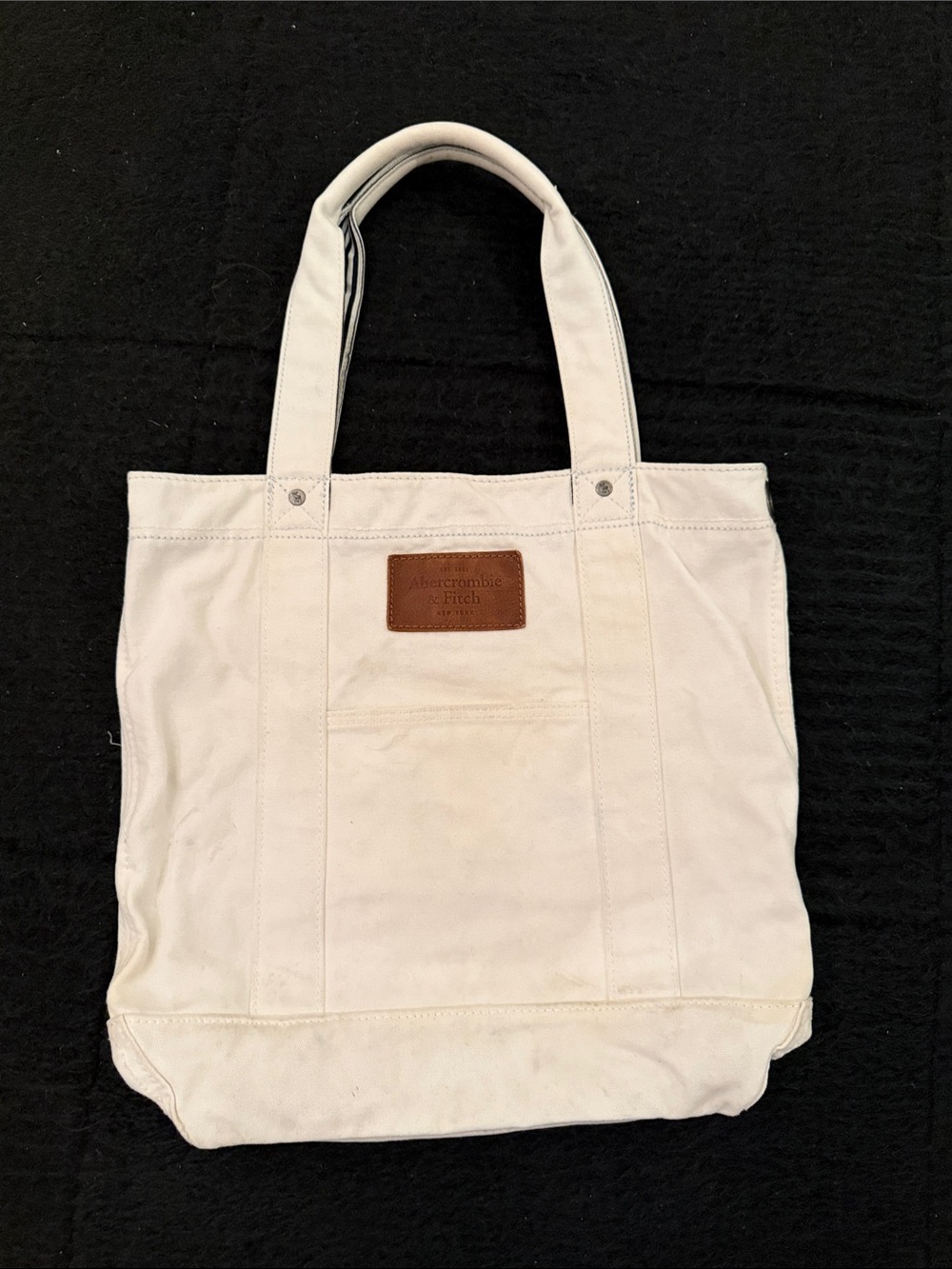 Abercrombie & Fitch Cream Canvas Shopper Tote with Leather Patch